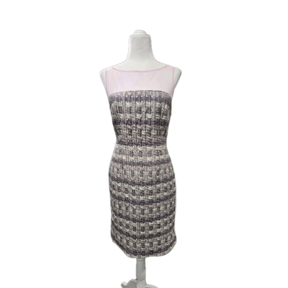 MIKAEL AGHAL Lilac Plaid Mesh Yoke Sheath Dress Womens Size 4 NEW